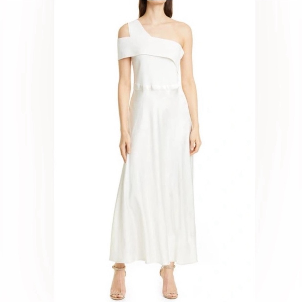 Ted Baker • NWT Ivory Asymmetric Knit Bodice with Satin Skirt Maxi Dress Size 1